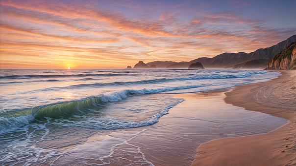 Ai Gerado, Praia, Pôr Do Sol, Mar, Areia