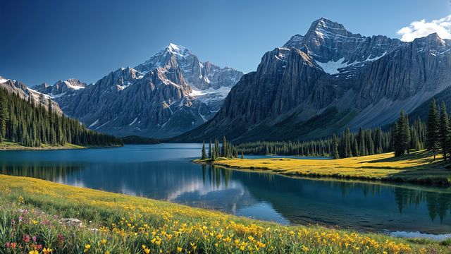 Free ai generated lake meadows illustration