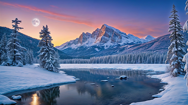 Free ai generated river winter illustration