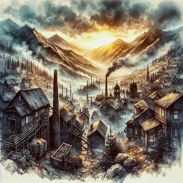 Free ai generated mining town illustration