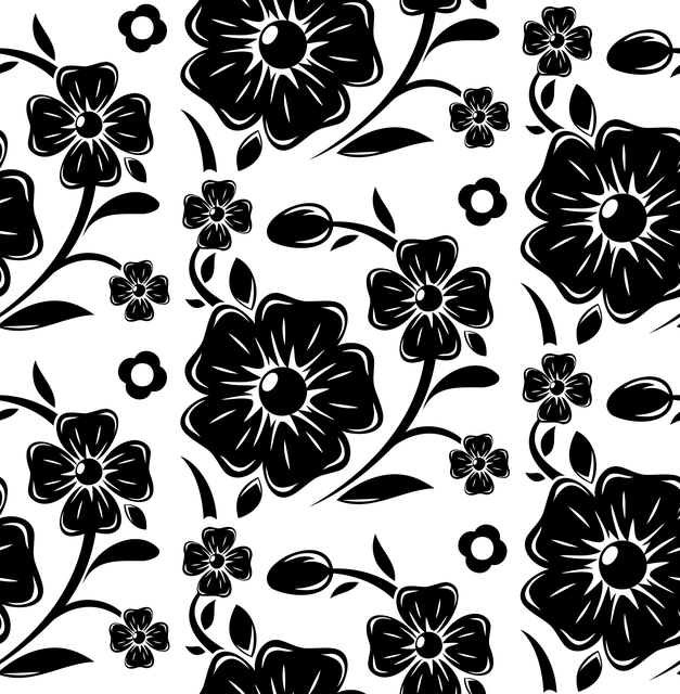 Mønster, Blomster, Rose, Svart