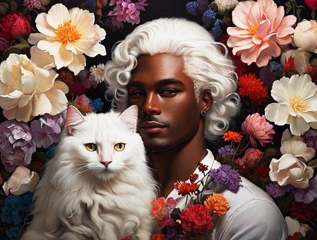 Ai Gerado, Homem, Gato, Flores