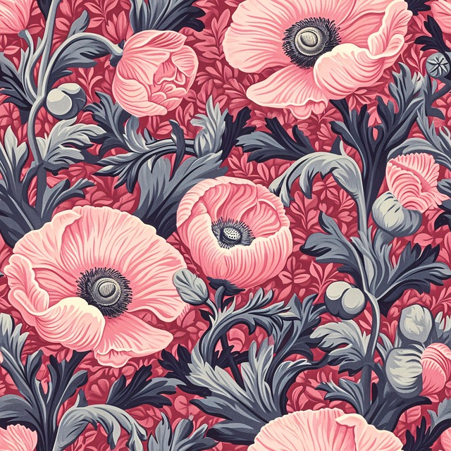 Jahrgang, Blumen, Tapisserie, Mohnblumen