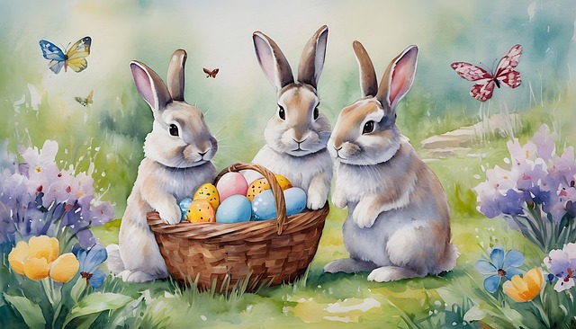 Free easter bunnies watercolor illustration