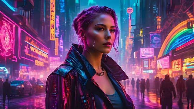 Free neon signs woman illustration
