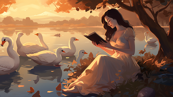 Ai Gerado, Garota, Livro, Lago, Lendo