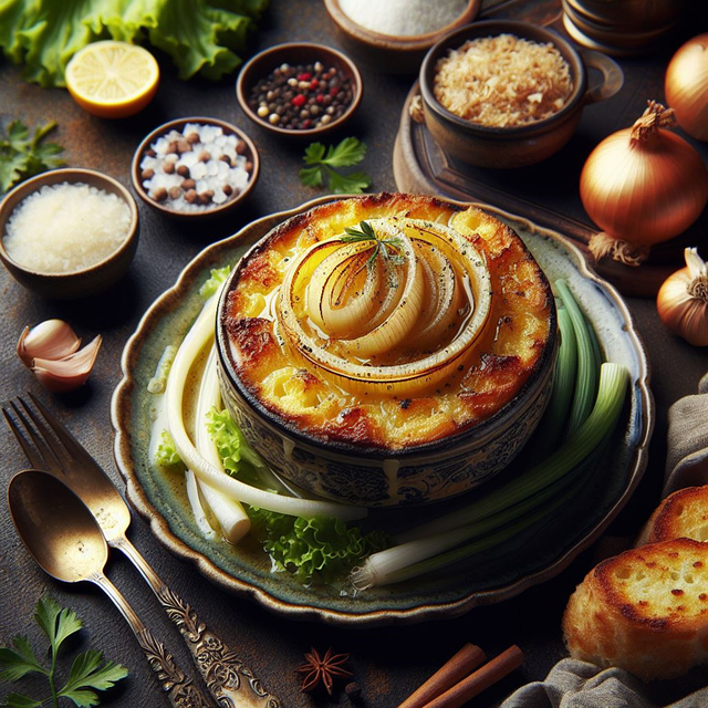 Free ai generated home cooking onion soup illustration