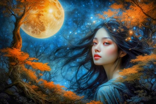 Free ai generated woman moon illustration