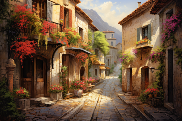 Free ai generated village alley illustration