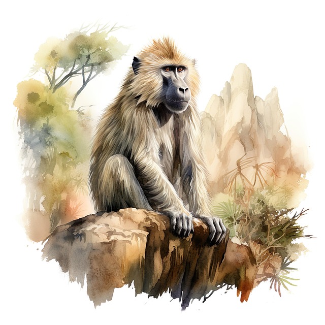 Free ai generated baboon primate illustration