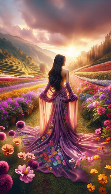 Free ai generated woman flowers illustration