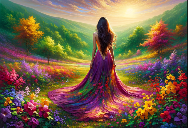 Free ai generated woman flowers illustration