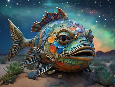 Ai Gerado, Peixe, Estátua, Deserto