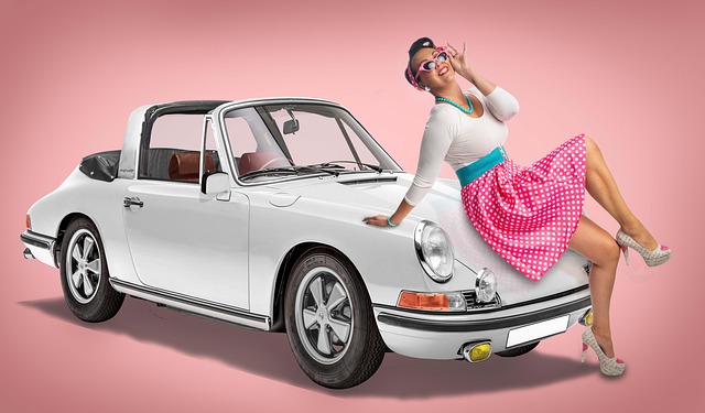 Aufstecken, Retro, Wagen, Mädchen, Frau