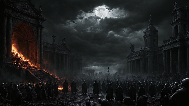 Free ai generated ruins fire illustration