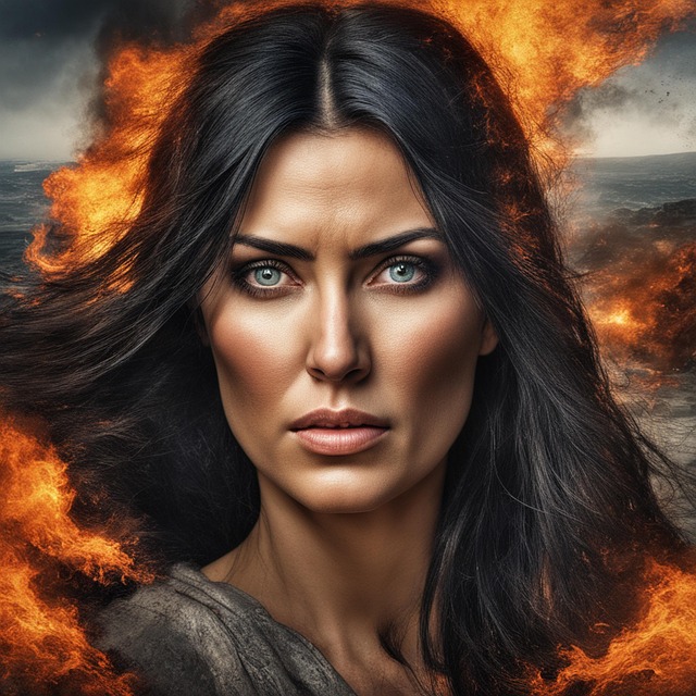 Free ai generated woman fire illustration