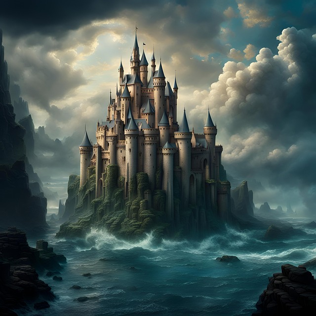 Free ai generated castle ocean illustration