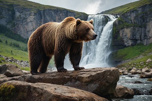 Ai Generiert, Bär, Wasserfall, Natur