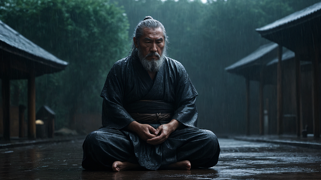 Free ai generated samurai rain illustration