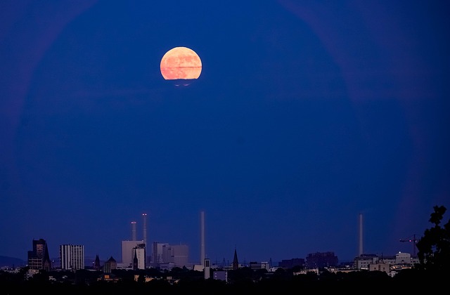 Mond, Vollmond, Nacht, Himmel, Industrie
