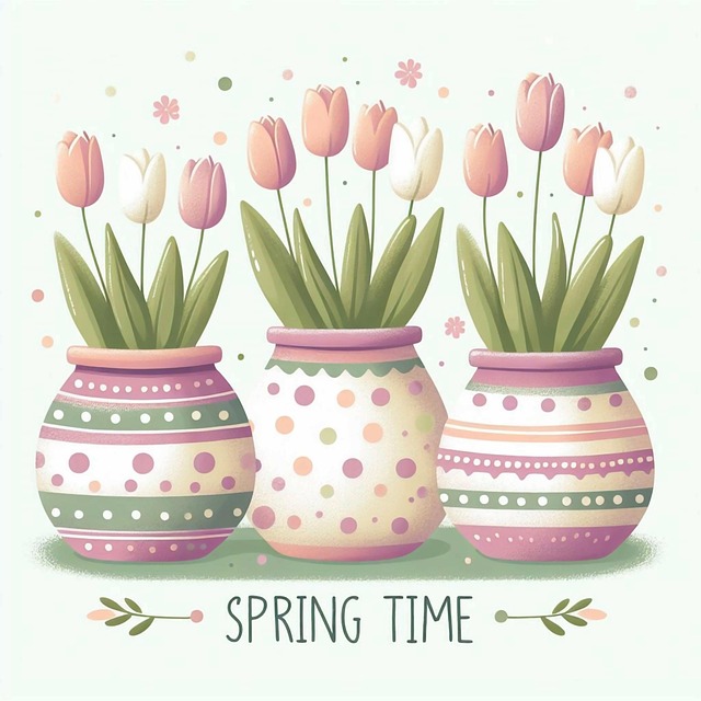 Free ai generated tulips clay pots illustration