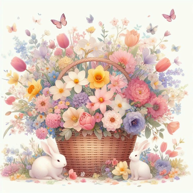 Free ai generated basket flowers illustration