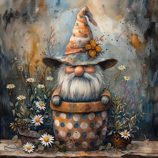 Free garden gnome illustration spring fantasy art whimsical gnome design illustration