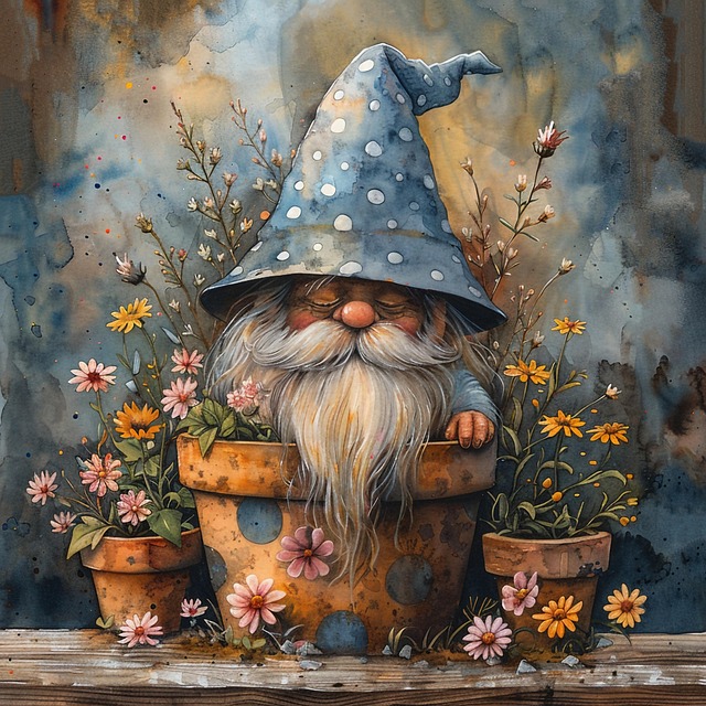 Free garden gnome illustration spring fantasy art whimsical gnome design illustration