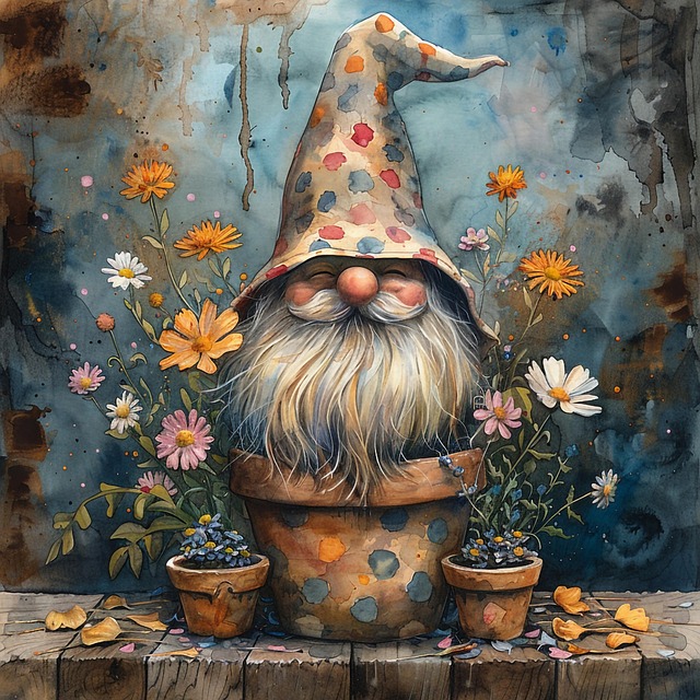 Free garden gnome illustration spring fantasy art whimsical gnome design illustration