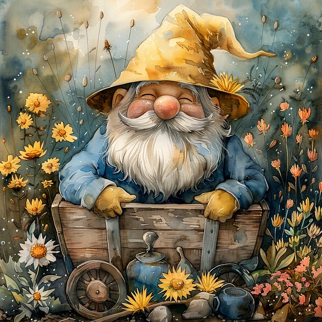 Free garden gnome illustration spring fantasy art whimsical gnome design illustration