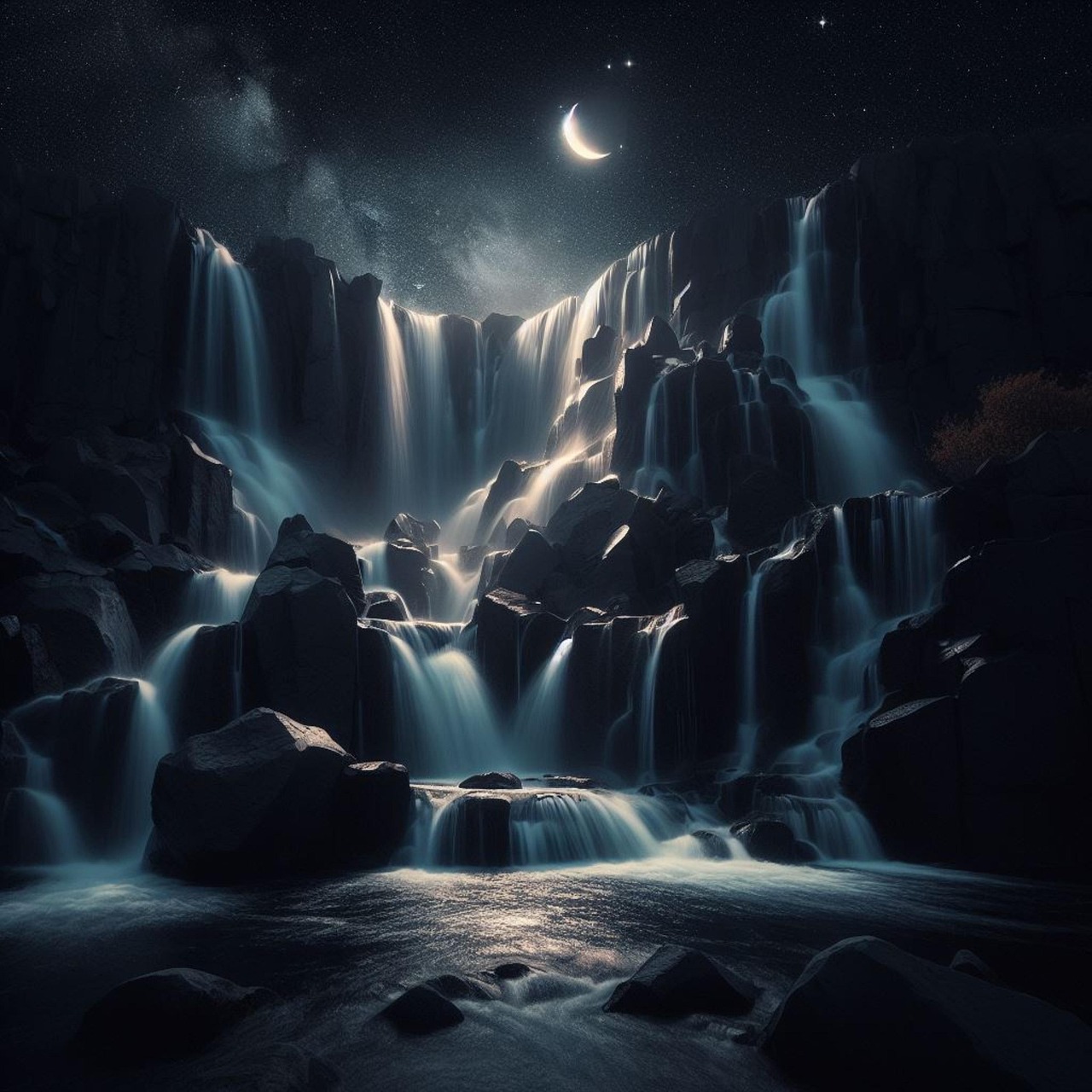 Waterfall Ripple Reference Night Download Waterfall, Night, Moon. Royalty-Free Stock Illustration Image ...