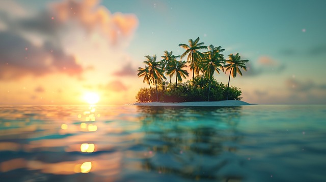 Free sunrise serenity island illustration