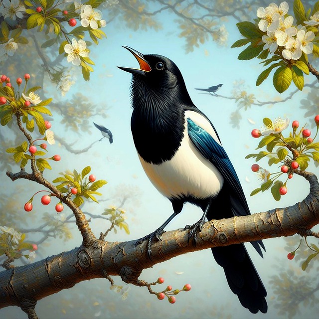 Free magpie crow songbird illustration