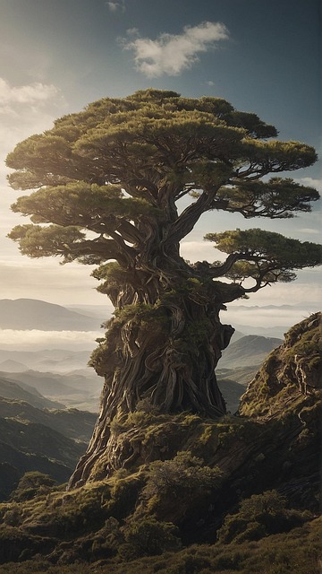 Free ai generated tree mountains illustration