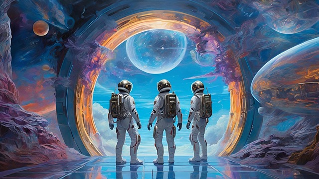 Free ai generated astronauts portal illustration