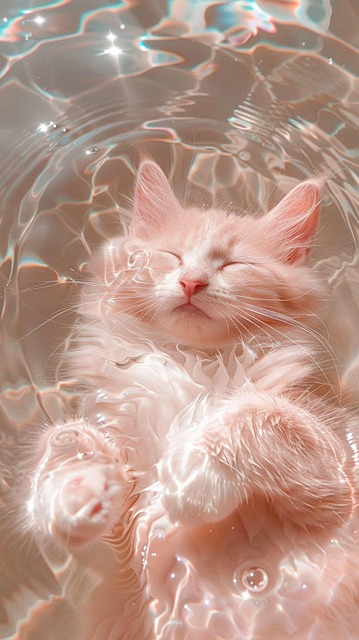 Ai产生的, 猫, 浴, 水池, 可爱的, 阳光, 自然, 水溅, 猫科动物