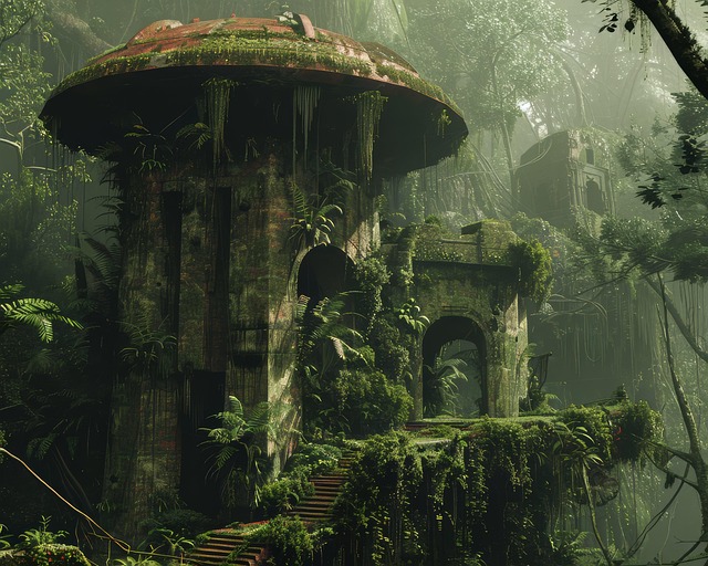 Free ai generated rainforest ruins illustration