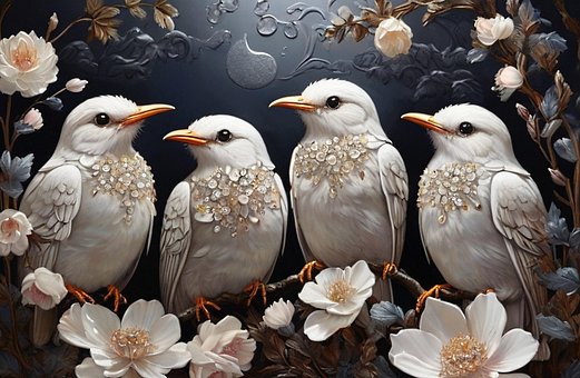 Ai Gerado, Pássaro, Flores, Primavera