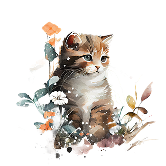 Ai Generert, Kattunge, Akvarell, Cat