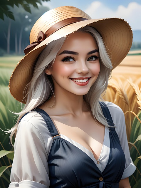 Free ai generated woman wheat field illustration