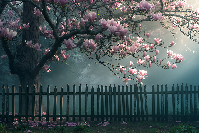 Free magnolia morning mood magnolia tree illustration