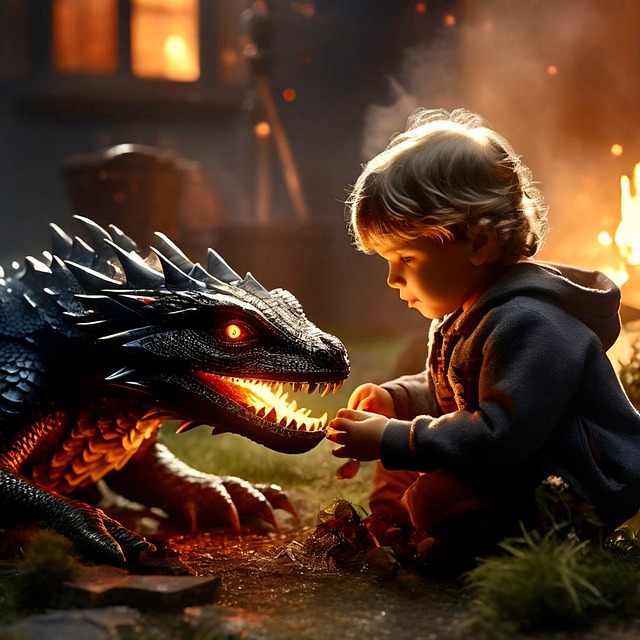 Free ai generated boy dragon illustration
