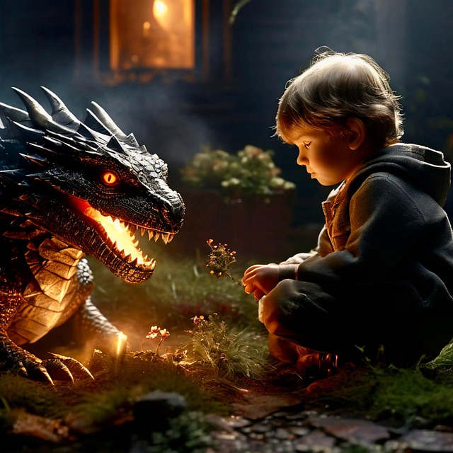 Free ai generated boy dragon illustration