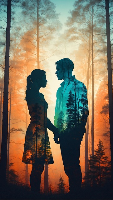 Free ai generated couple forest illustration