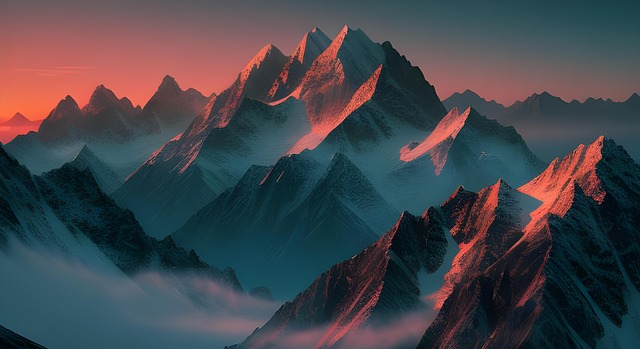 Free ai generated mountains sunset illustration