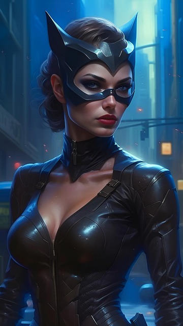 Free ai generated cat woman superhero illustration