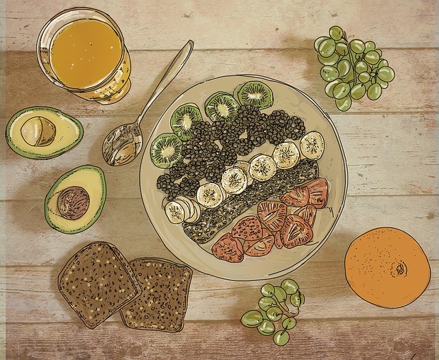 Free fruits breakfast toast illustration