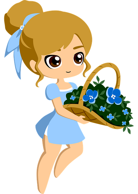 Free woman flowers basket illustration