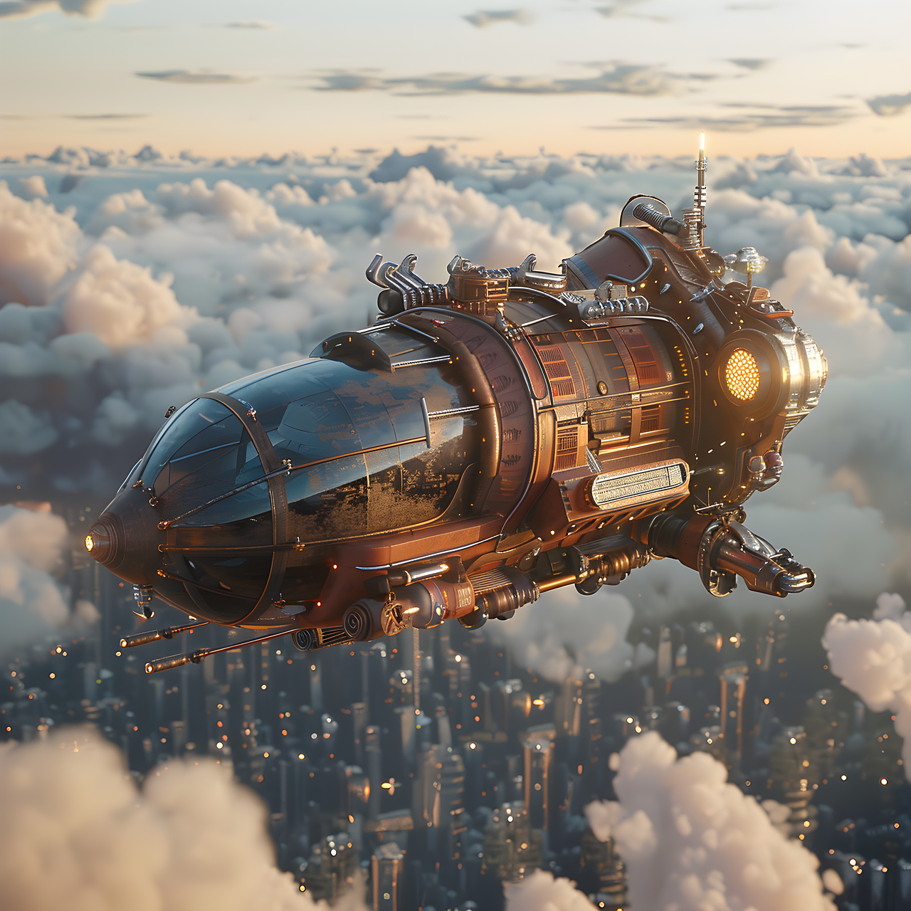 Free ai generated airship steampunk illustration