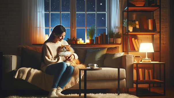 Gato, Mujer, Noche, Cielo Nocturno